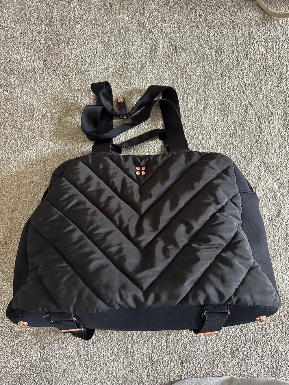 Sweaty Betty Black Quilted Tote with Gold Accents